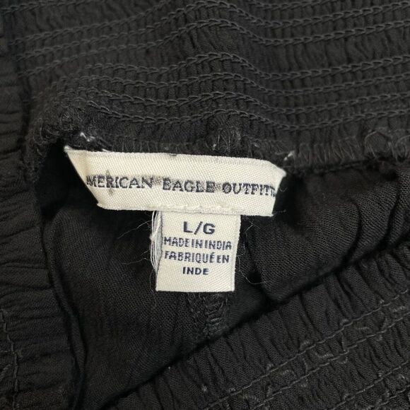 American Eagle High Waisted Crinkle Gauze Wide Leg Pant Black - Picture 4 of 8